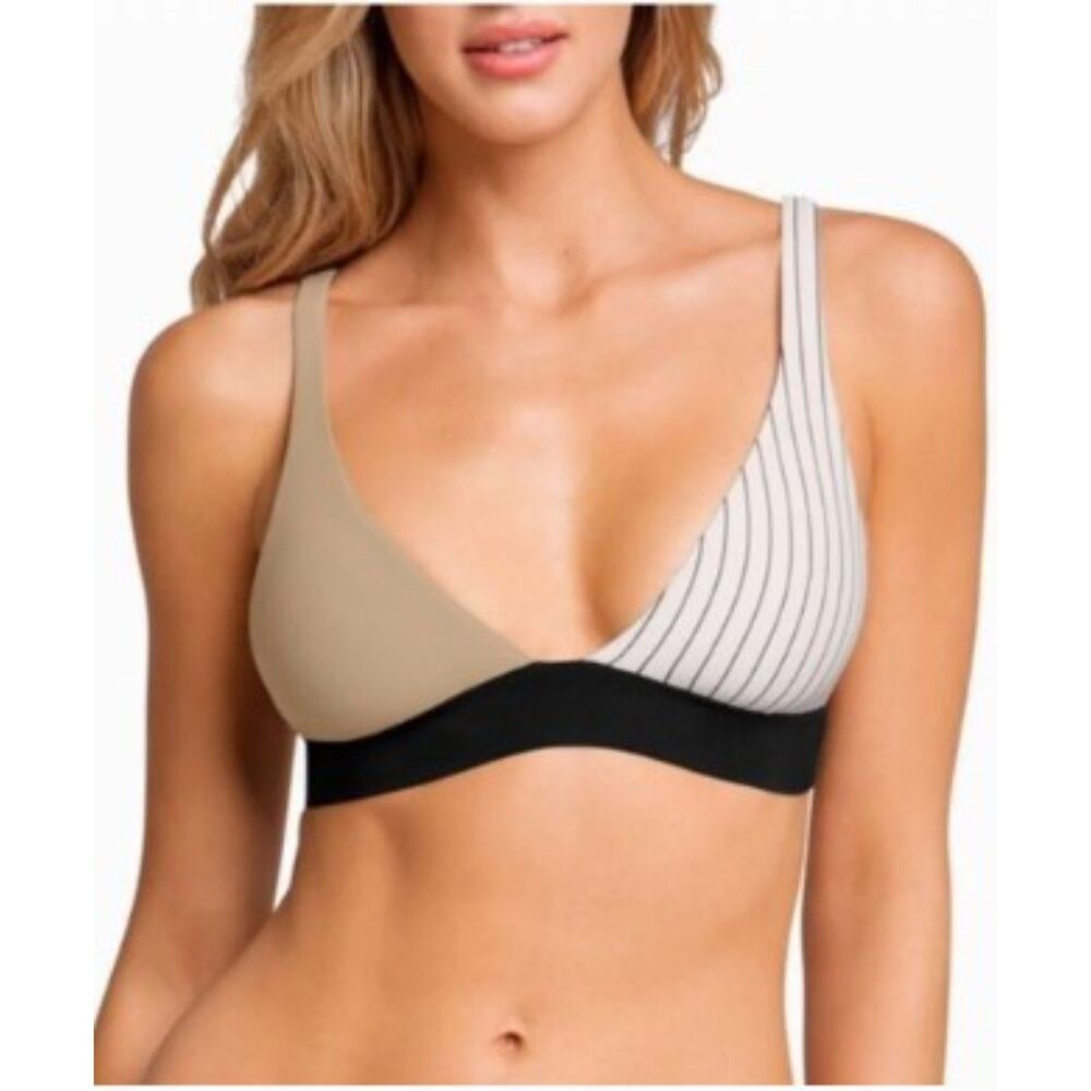 Boys + Arrows Womens Triangle Unlined Bikini Top Size Small Striped Colorblock